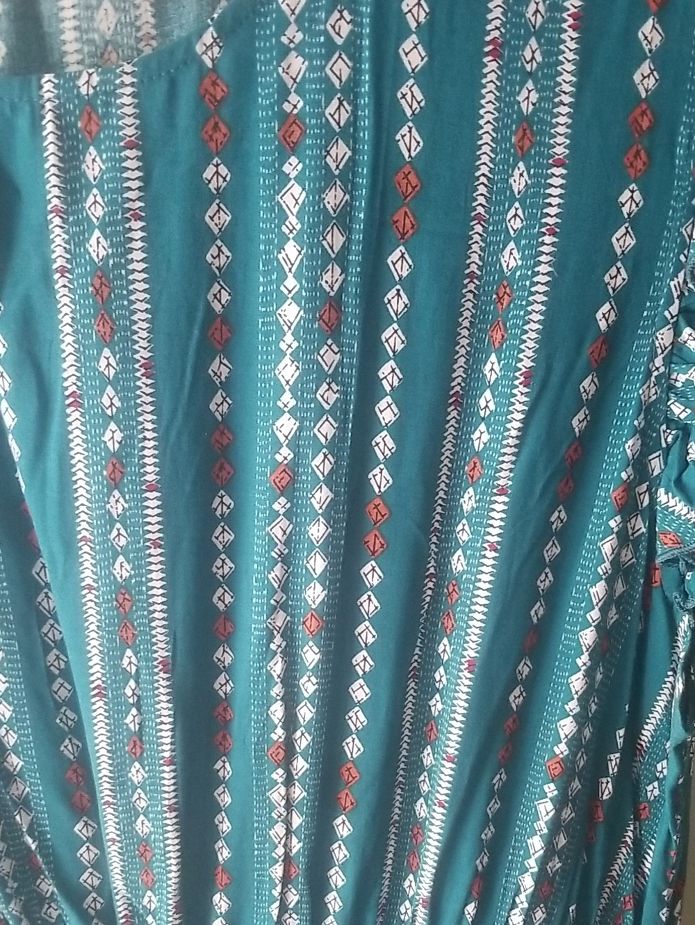 Teal Patterned Ruffle Sleeve Dress - Picture 2 of 11